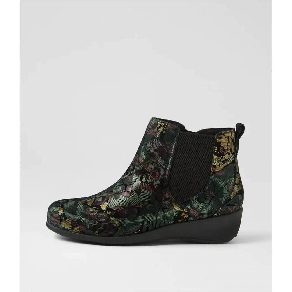 NEW ZIERA women's shanghai leather ankle boot in black & forest flower